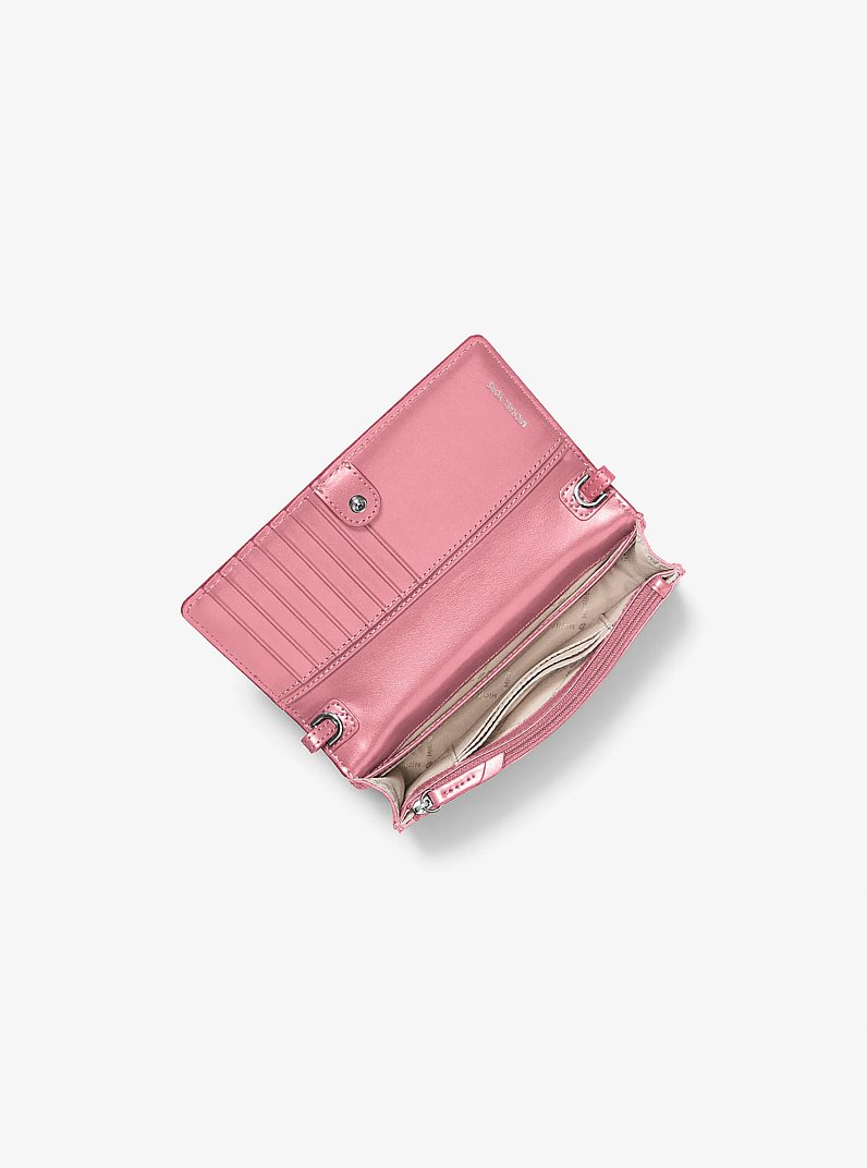 Petit sac &agrave; bandouli&egrave;re tiss&eacute; pour t&eacute;l&eacute;phone intelligent Jet Set &agrave; logo Signature in BOIS DE ROSE | Michael Kors