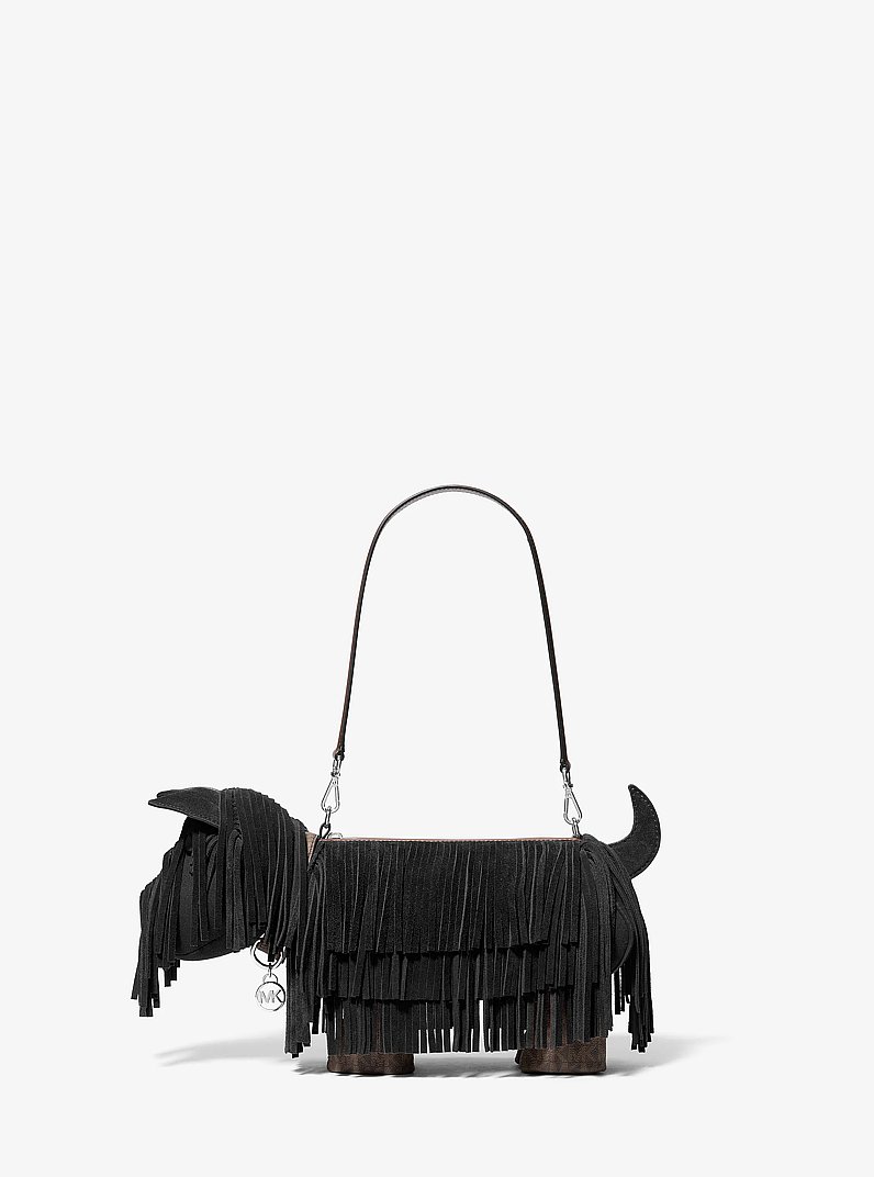 Scotty Dog Small Suede Shoulder Bag in BLACK | Michael Kors