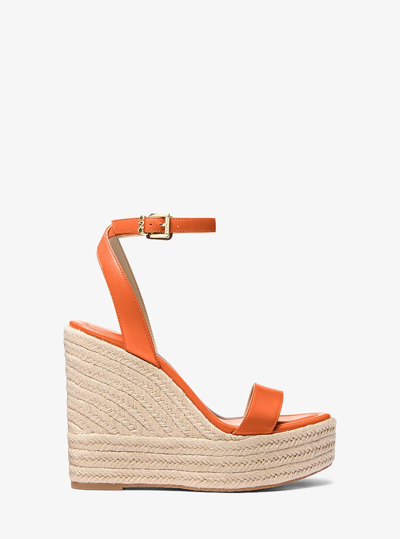 Leighton Leather Wedge Sandal in ORANGE PUNCH | Michael Kors