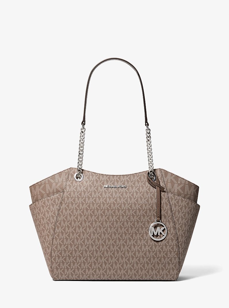 Jet Set Large Signature Logo Shoulder Bag in MUSHROOM | Michael Kors