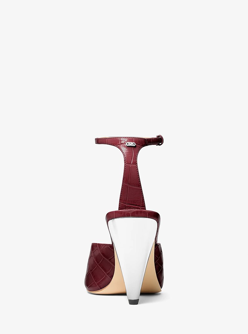 Electra Crocodile Embossed Leather Sandal in OXBLOOD | Michael Kors