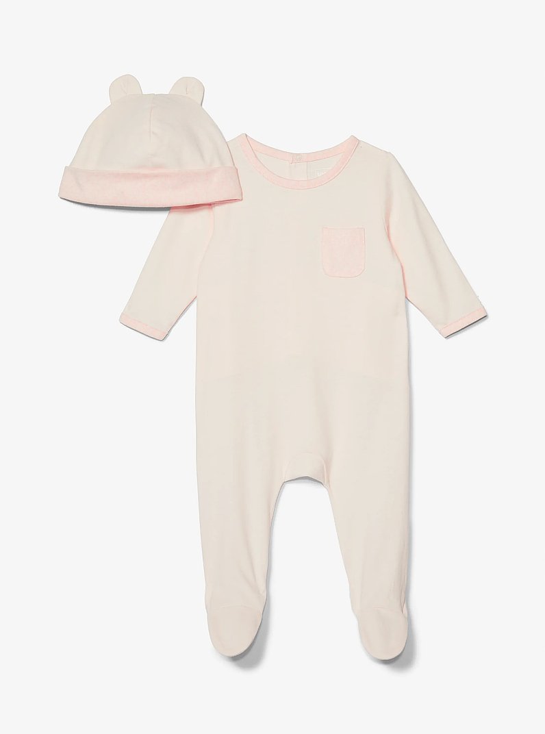 Cotton Onesie and Hat Baby Set in PALE PINK | Michael Kors
