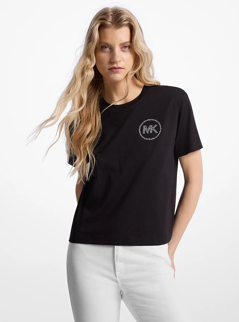 T-shirt en m&eacute;lange de coton orn&eacute; du logo in NOIR | Michael Kors