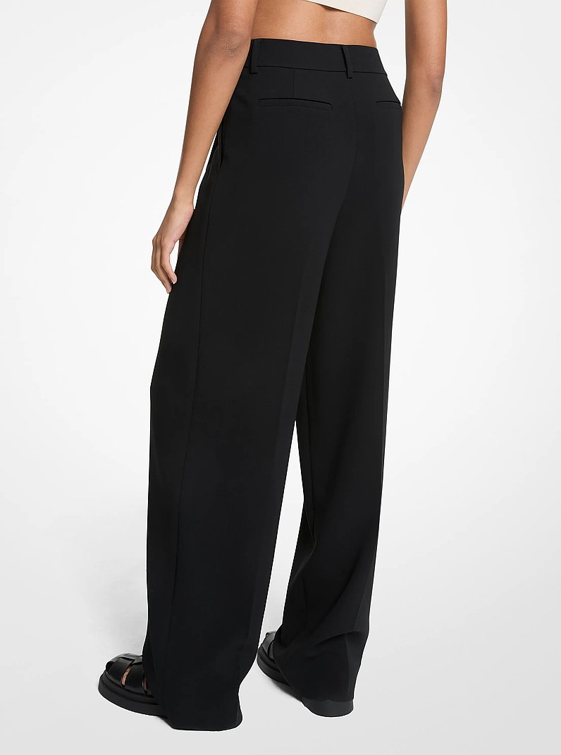 Pleated Crepe Wide-Leg Pant in BLACK | Michael Kors