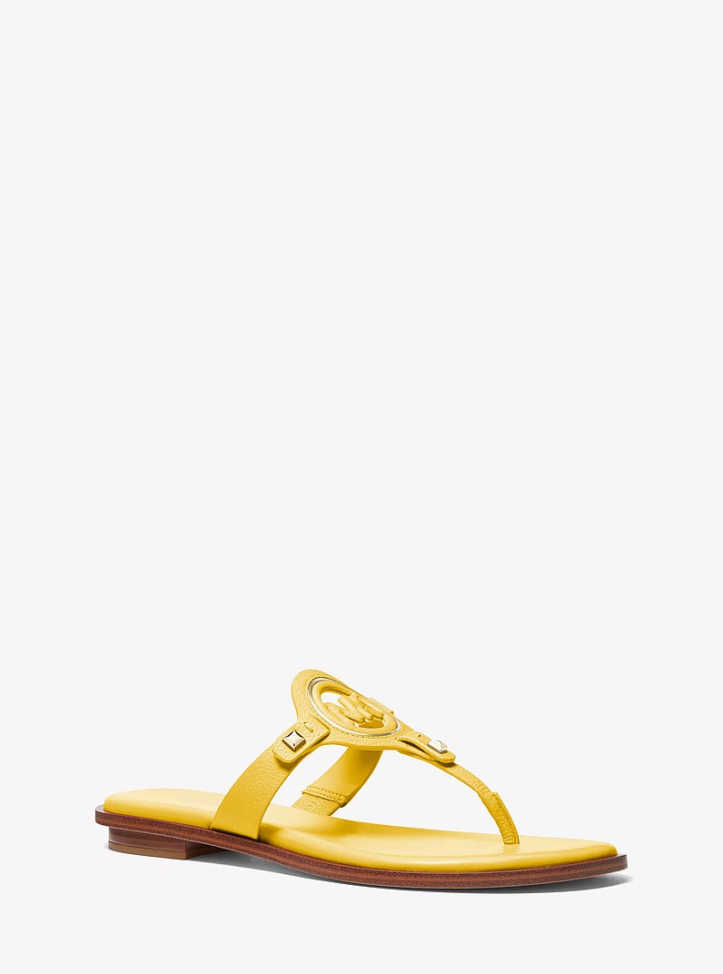 Aubrey Cutout Leather T-Strap Sandal in GOLDEN YELLOW | Michael Kors