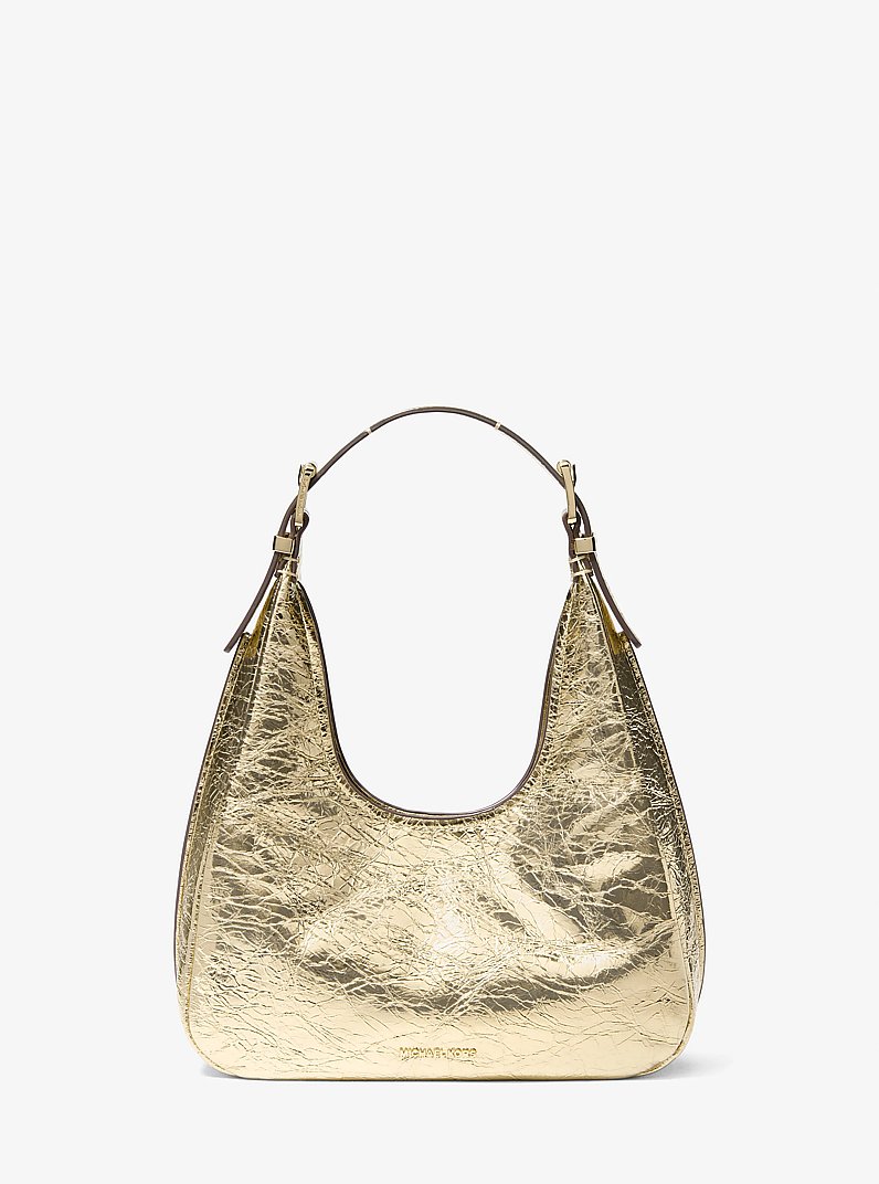Bolso hobo de hombro peque&ntilde;o de piel cuarteada metalizada in DORADO P&Aacute;LIDO | Michael Kors