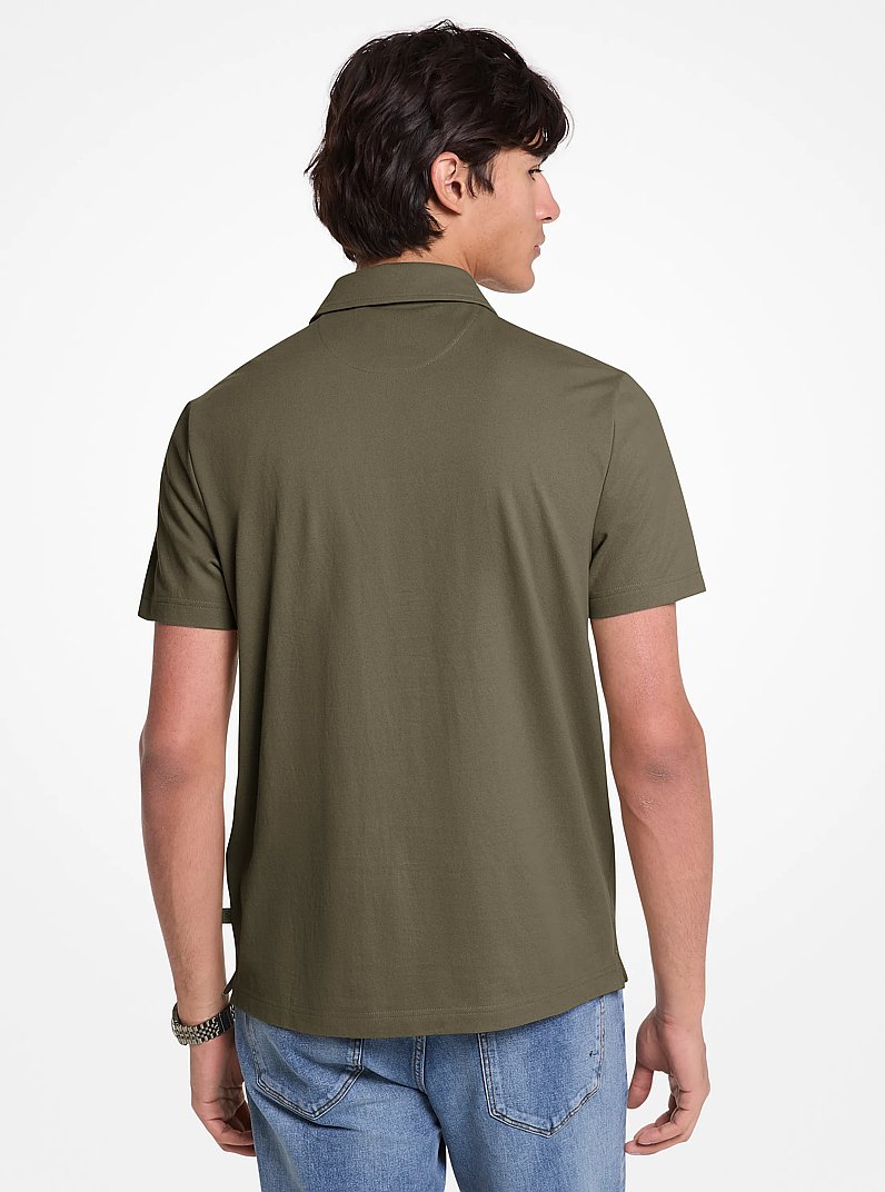 Cotton Blend Piqu&eacute; Zip-Up Polo Shirt in IVY | Michael Kors