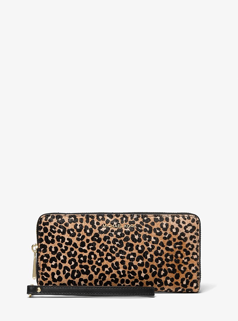 Large Leopard Print Calf Hair Continental Wallet in BLACK COMBO | Michael Kors