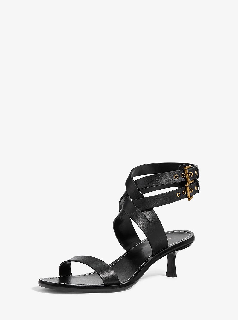 Irene Leather Kitten Heel Sandal in BLACK | Michael Kors