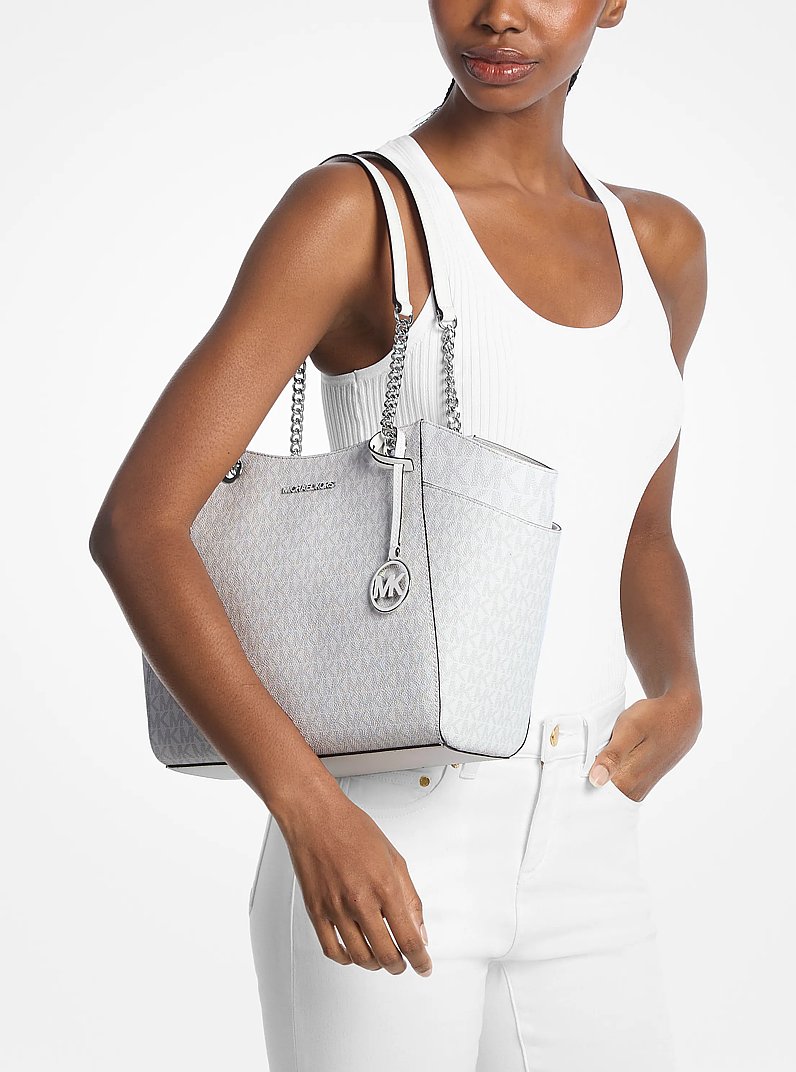 Jet Set Large Signature Logo Shoulder Bag in OPTIC WHITE | Michael Kors