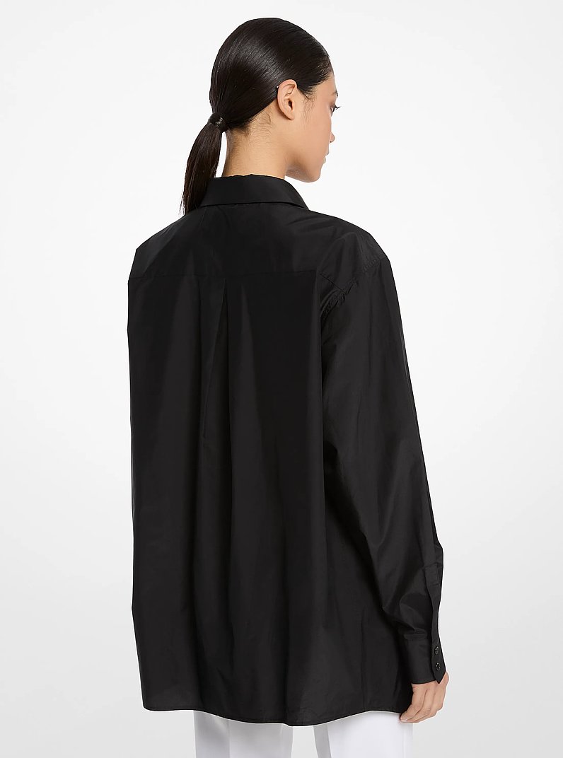 Silk and Cotton Taffeta Portrait Collar Shirt in BLACK | Michael Kors