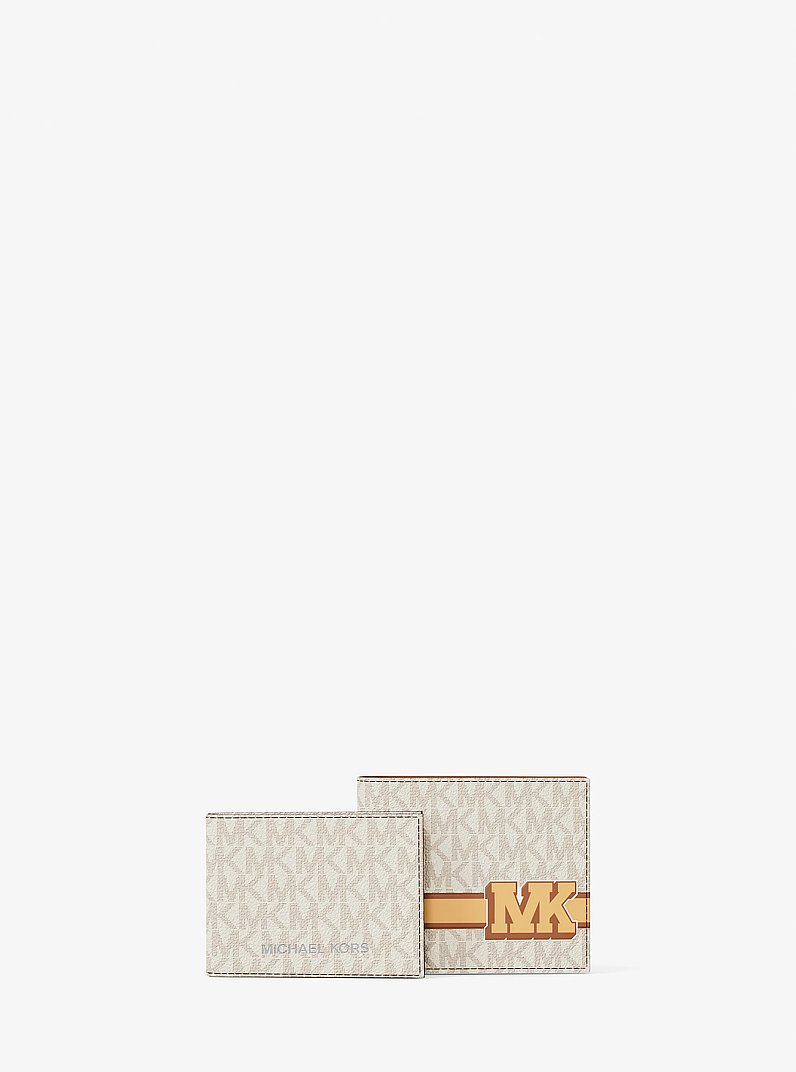 Cooper Striped Signature Logo Billfold Wallet With Passcase in VANILLA COMBO | Michael Kors