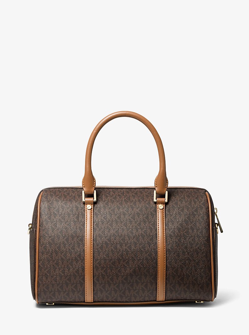 Bedford Travel Medium Logo Stripe Satchel in BRN/ACORN | Michael Kors
