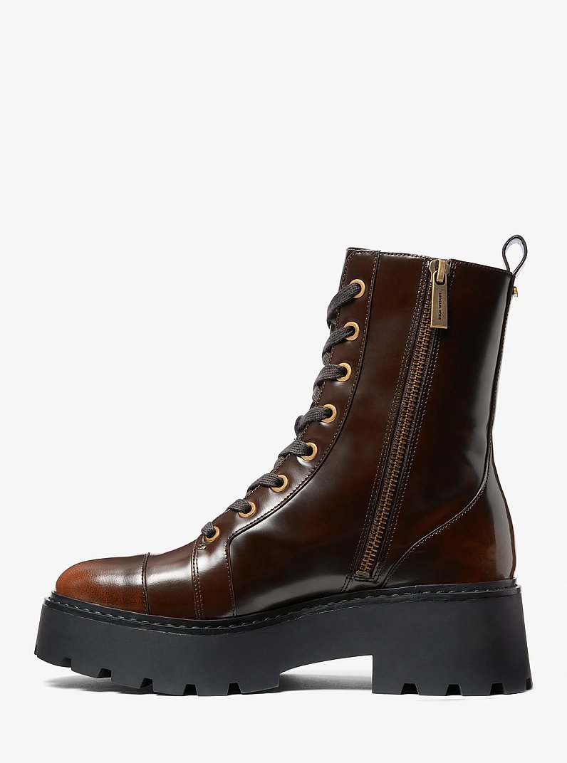 Blake Burnished Leather Combat Boot in LUGGAGE | Michael Kors