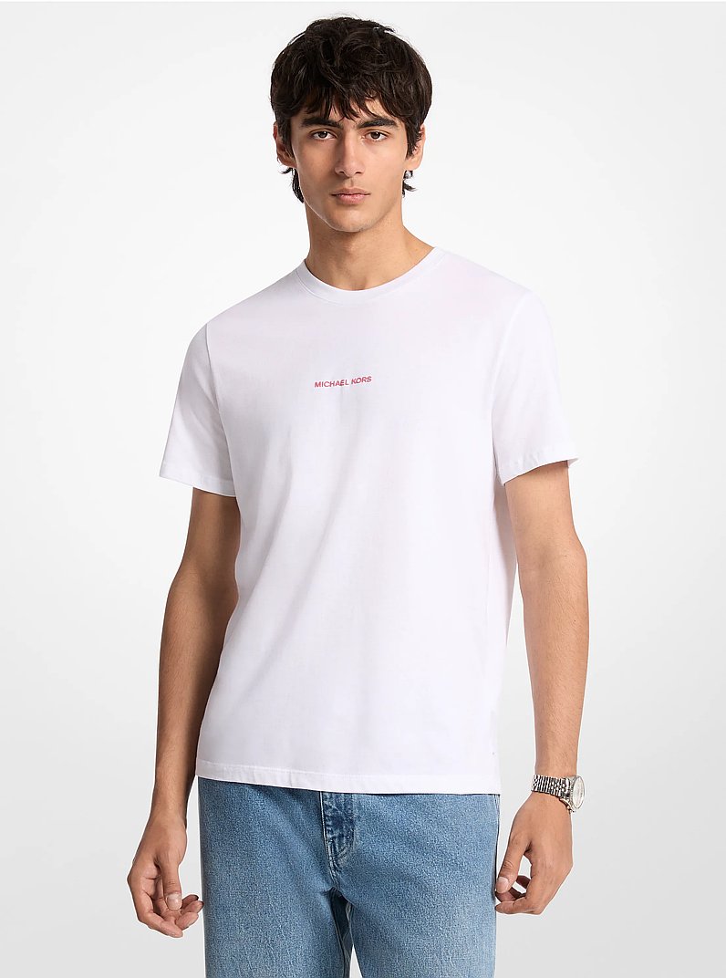 T-shirt in cotone con logo effetto grafico in BIANCO | Michael Kors