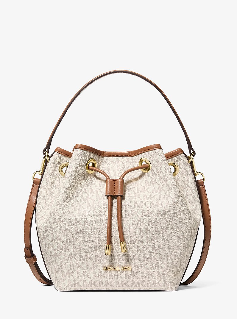 Avery Medium Signature Logo Bucket Messenger Bag in VANILLA/ACORN | Michael Kors