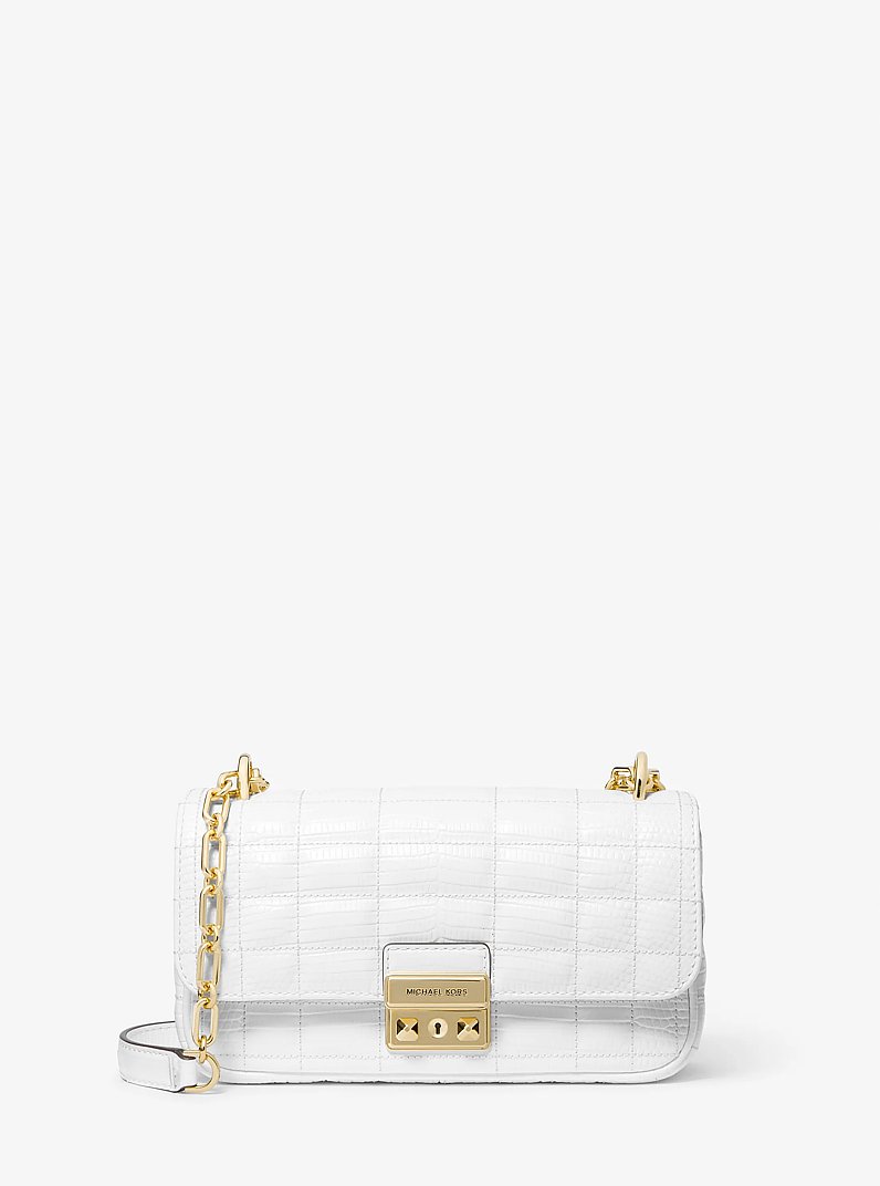Tribeca Small Quilted Lizard Embossed Leather Shoulder Bag in OPTIC WHITE | Michael Kors