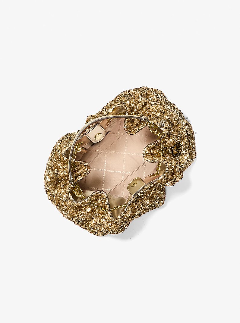 Mina Small Sequin Embellished Convertible Pochette in PALE GOLD | Michael Kors