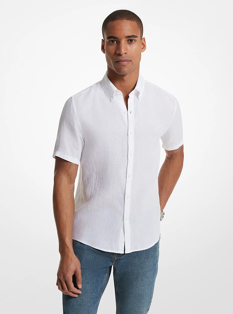 Slim-Fit Linen Shirt in WHITE | Michael Kors