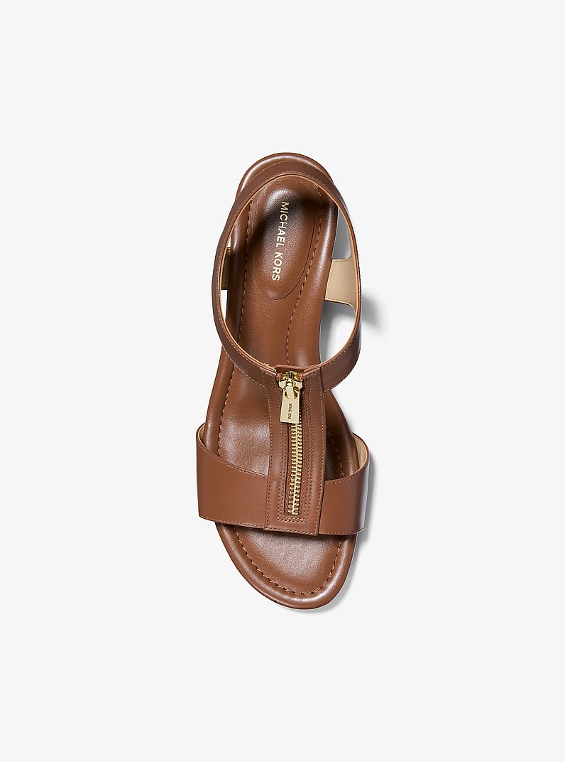 Berkley Leather Wedge Sandal in LUGGAGE | Michael Kors