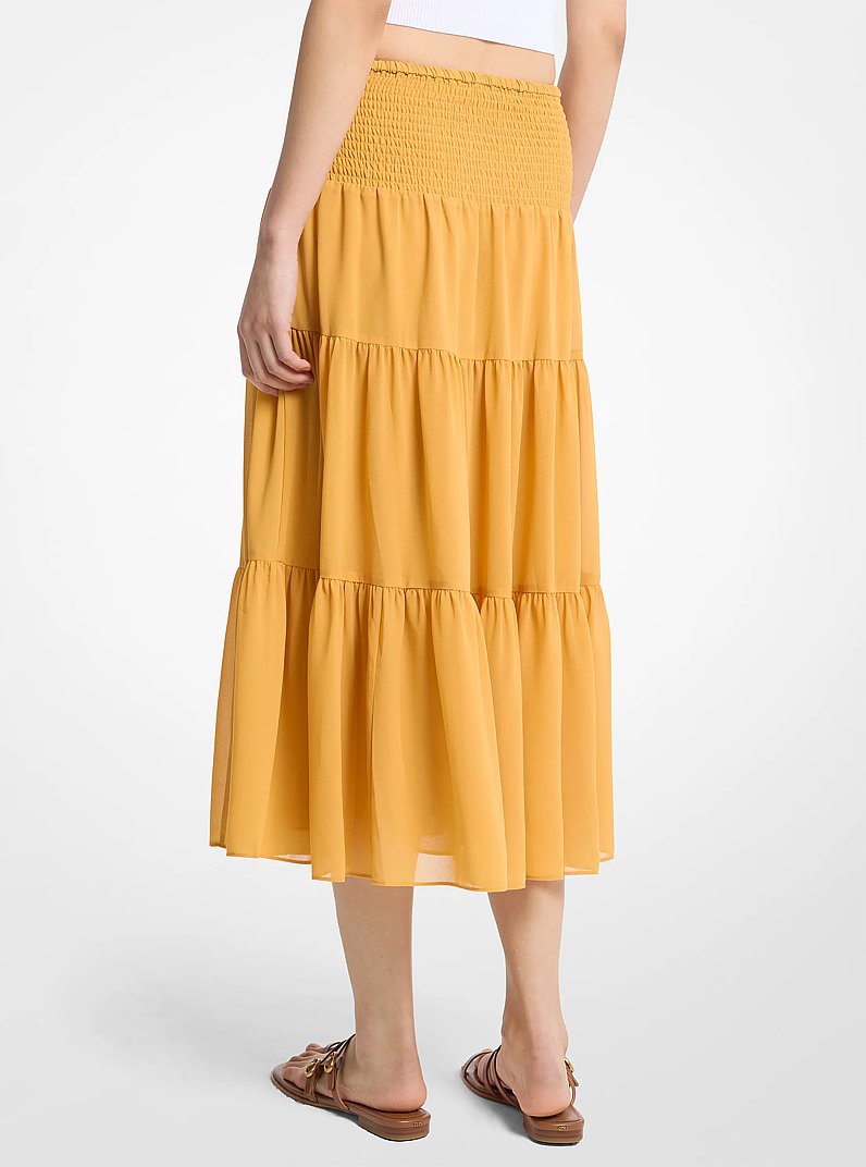 Smocked Georgette Tiered Skirt in HONEYWHEAT | Michael Kors