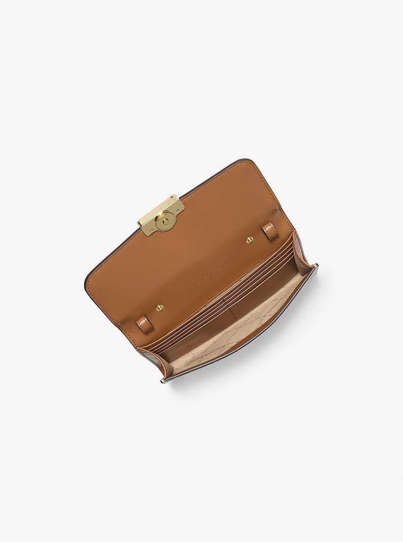 Tribeca Large Signature Logo Convertible Crossbody Bag in VANILLA/ACORN | Michael Kors