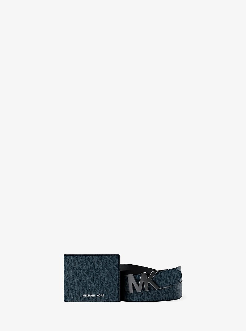 Signature Logo Wallet and Reversible Belt Gift Set in ADMRL/PLBLUE | Michael Kors