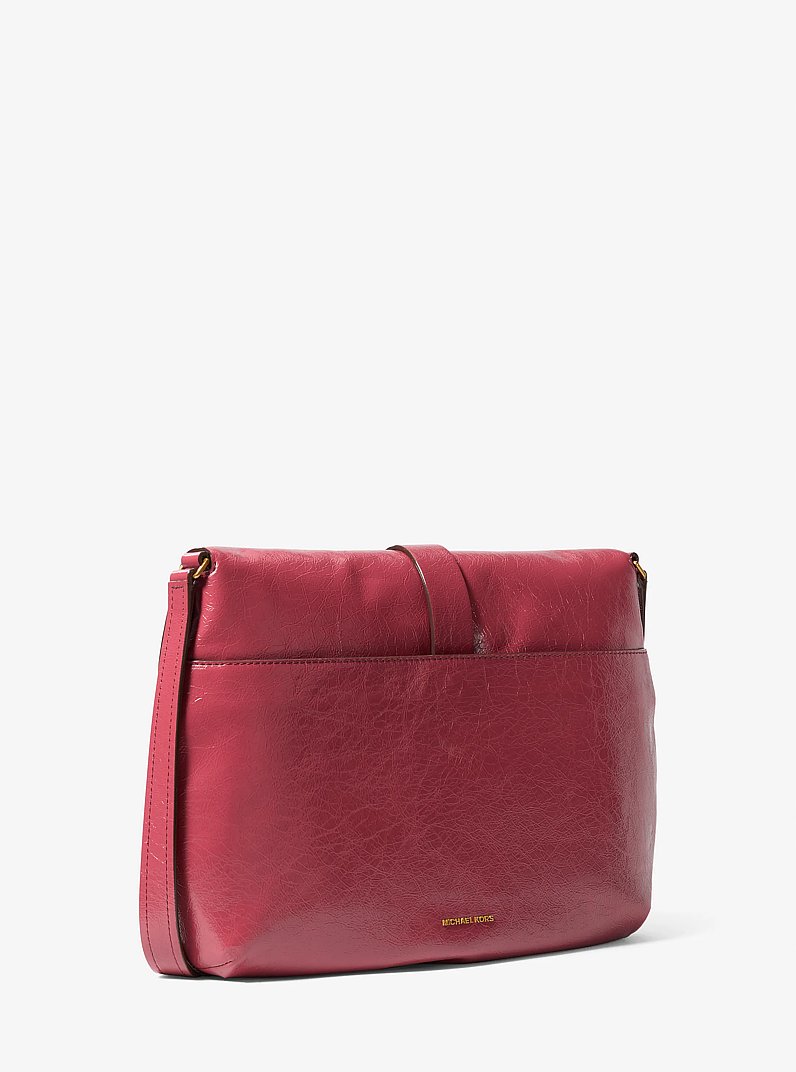 Darrington Large Crackled Leather Shoulder Bag in DEEP RED | Michael Kors