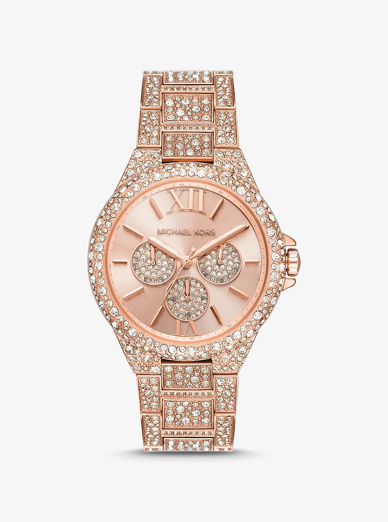 Oversized Camille Pav&eacute; Rose Gold-Tone Watch in ROSE GOLD | Michael Kors