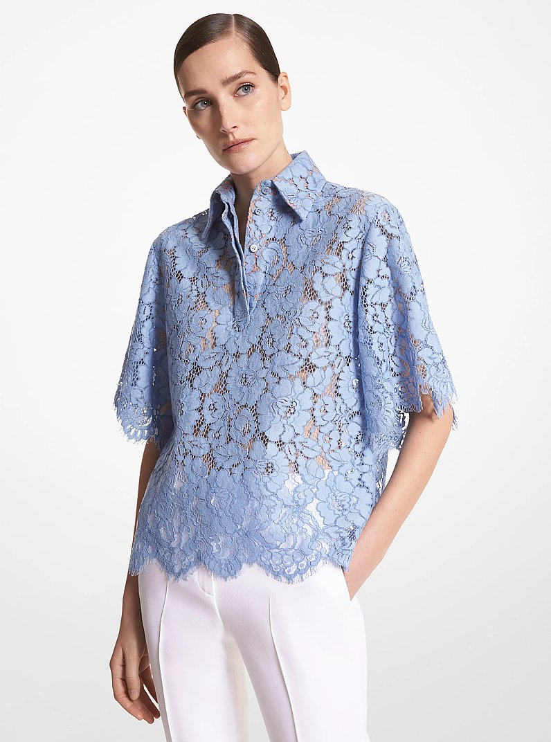 Cotton Blend Floral Lace Shirt in COAST | Michael Kors