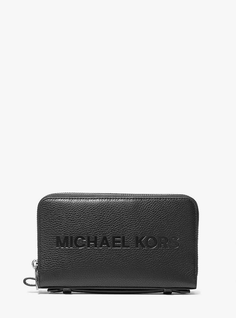 Cooper Pebbled Leather Wristlet in BLACK | Michael Kors