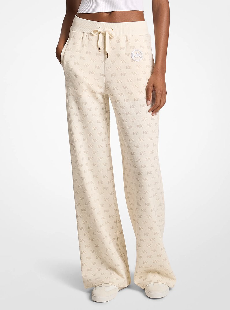 Logo Cotton Blend Knit Wide-Leg Pants in BONE | Michael Kors