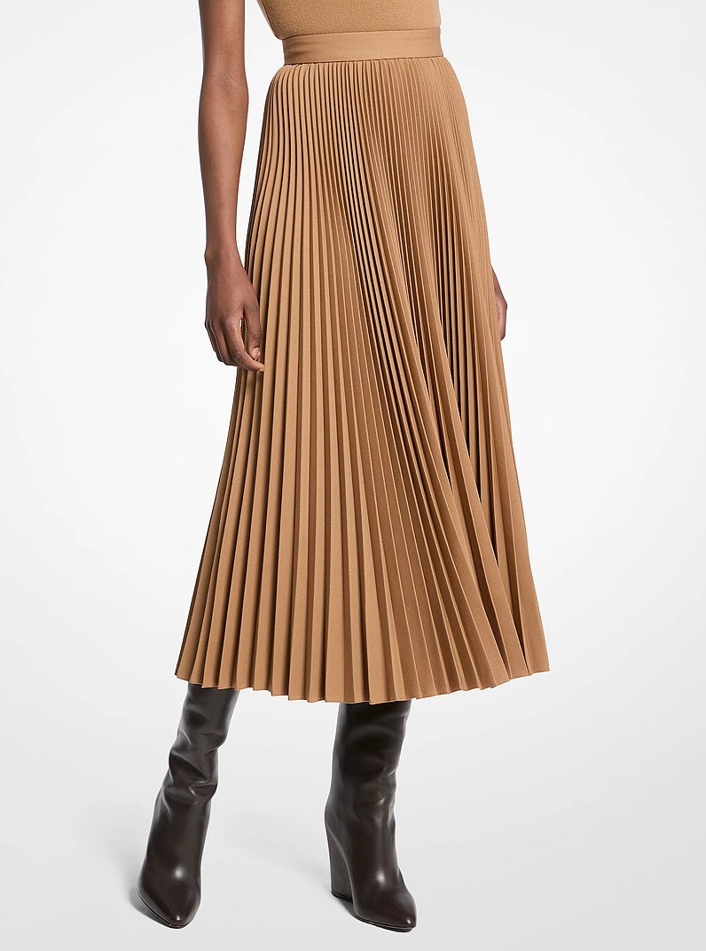 Wool Gabardine Pleated Skirt in CARAMEL | Michael Kors