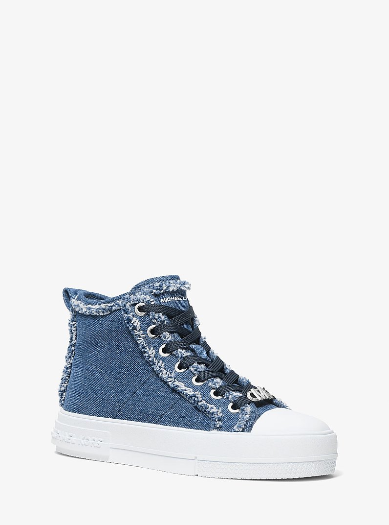 Evy Frayed Denim High-Top Sneaker in DENIM | Michael Kors