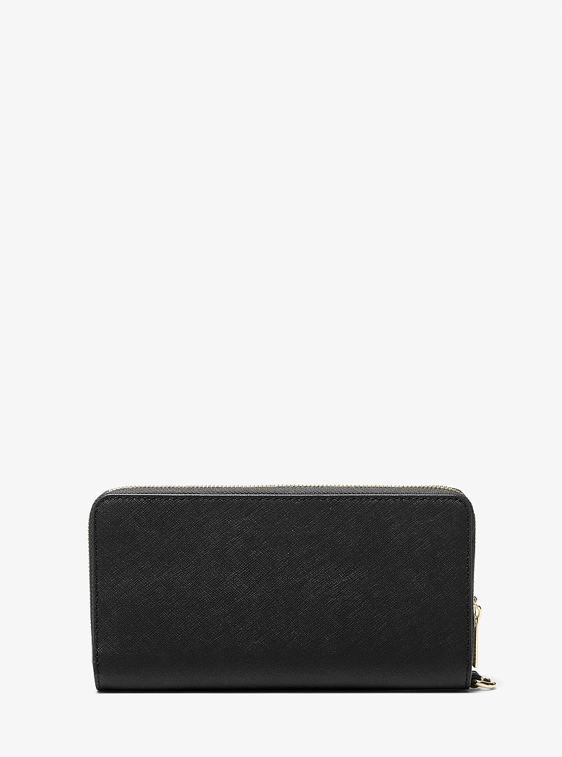 Jet Set Travel Large Saffiano Leather Wristlet in BLACK | Michael Kors