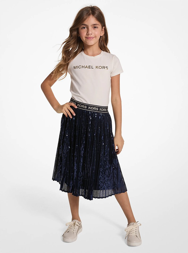 Sequined Pleated Skirt in AZUL MARINO | Michael Kors