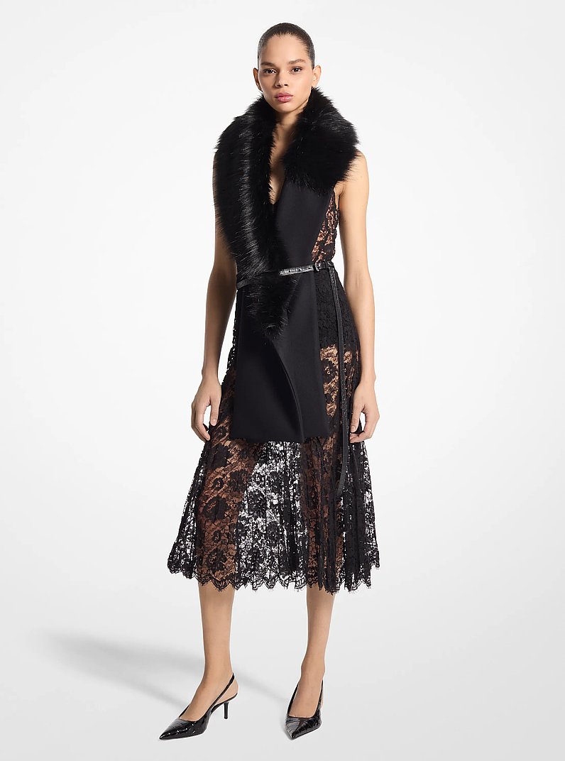 Wool Melton Faux Fur Stole in BLACK | Michael Kors