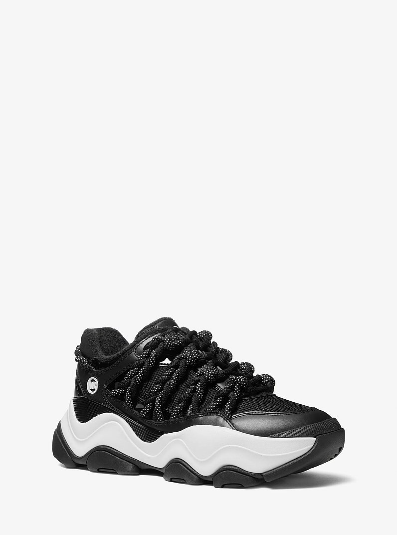 Zapatilla Atlas de piel y malla con cordones decorativos in NEGRO | Michael Kors