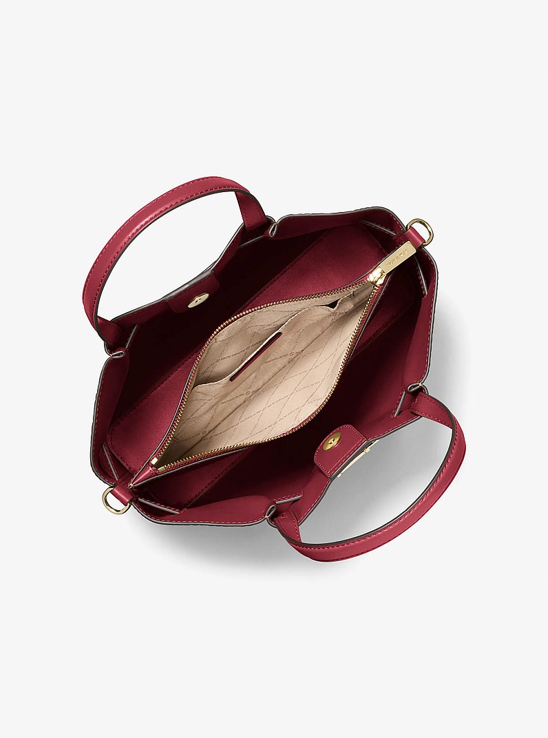 Carson Medium Crocodile Embossed Satchel in CHERRY | Michael Kors