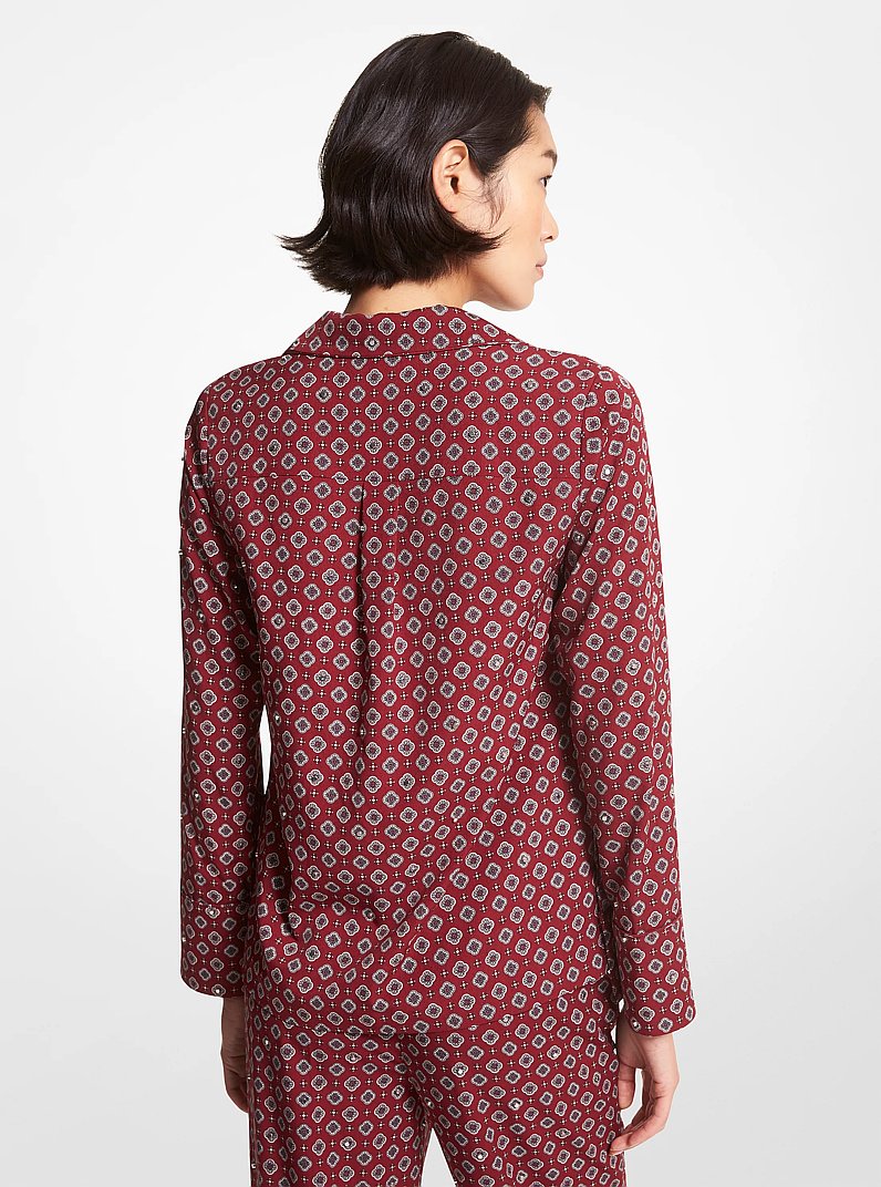 Studded Medallion Crushed Crepe Pajama Shirt