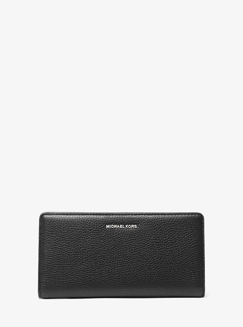 Bryant Large Pebbled Leather Snap-Front Wallet in BLACK | Michael Kors