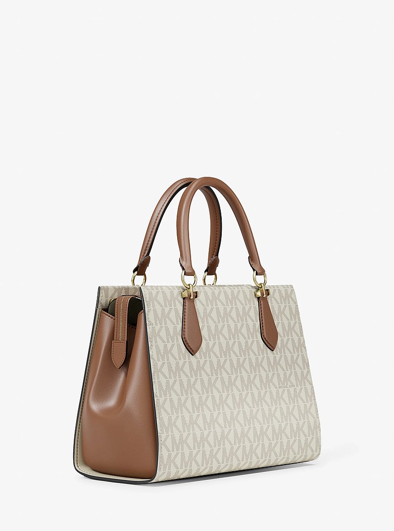 Marilyn Medium Signature Logo Convertible Satchel in VANILLA | Michael Kors