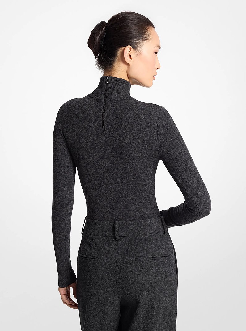 Stretch Cashmere Turtleneck Bodysuit in CHARCOAL | Michael Kors