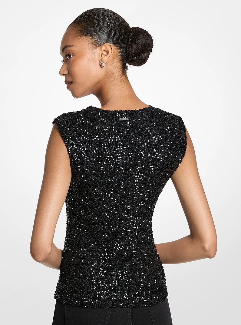 Embellished Stretch Knit Top in BLACK | Michael Kors