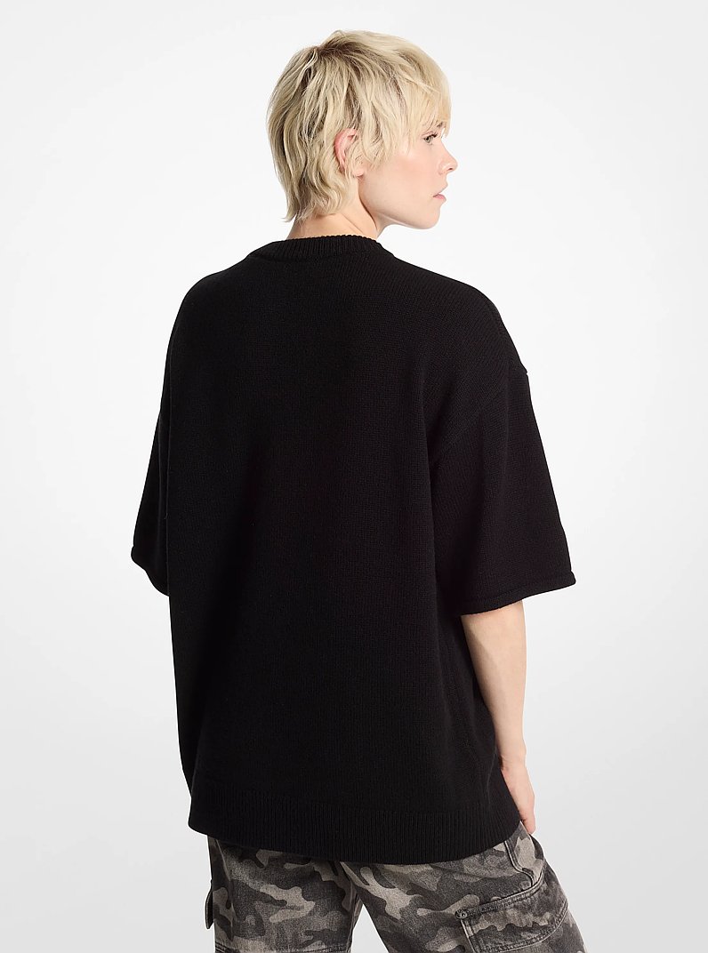 Wool and Cashmere Blend Short-Sleeve Sweater in BLACK | Michael Kors