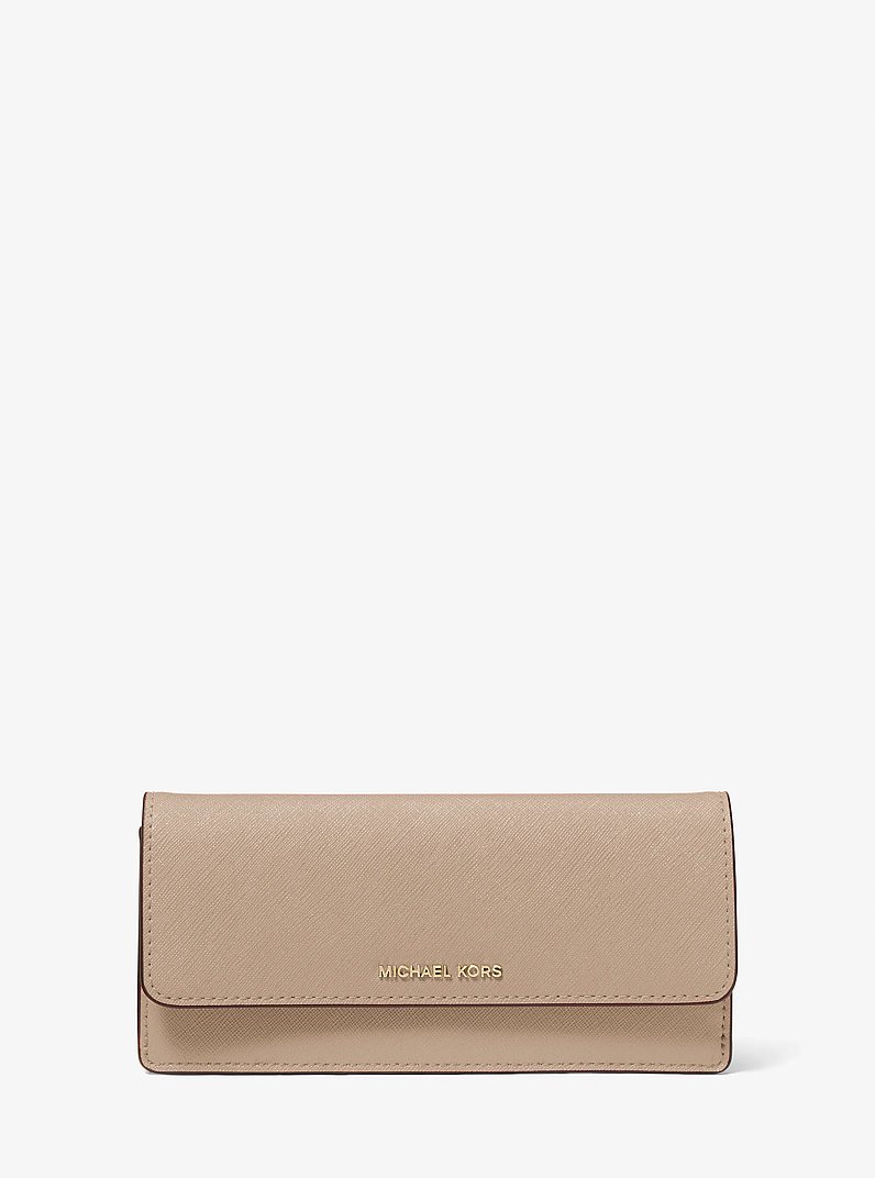 Jet Set Large Saffiano Leather Snap-Front Wallet in BIRCH | Michael Kors