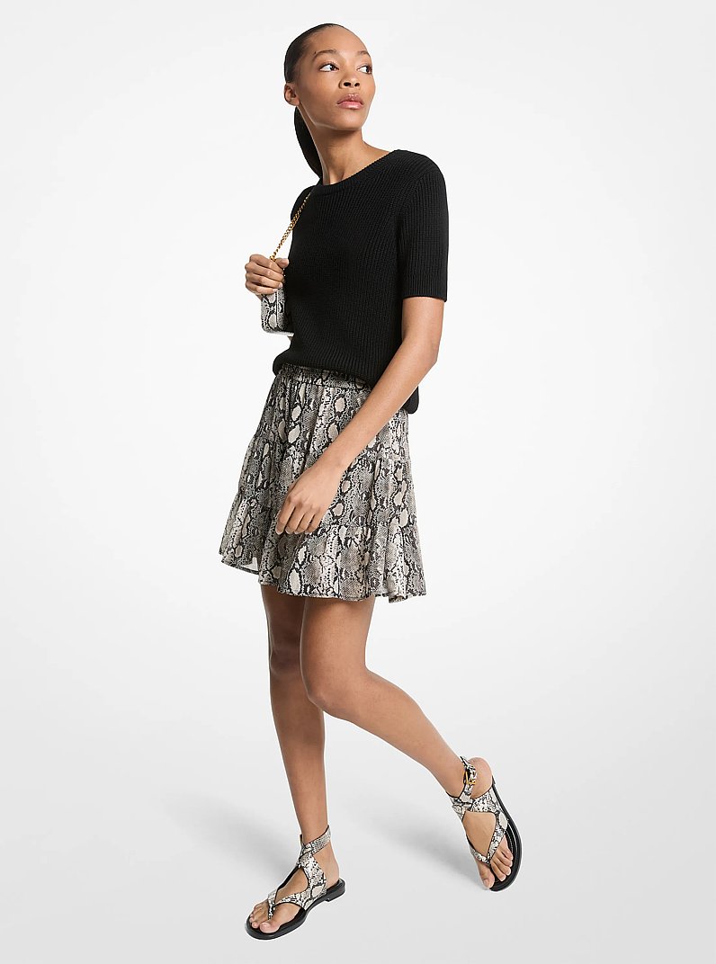 Snake Print Georgette Mini Skirt in SOFT ECRU | Michael Kors