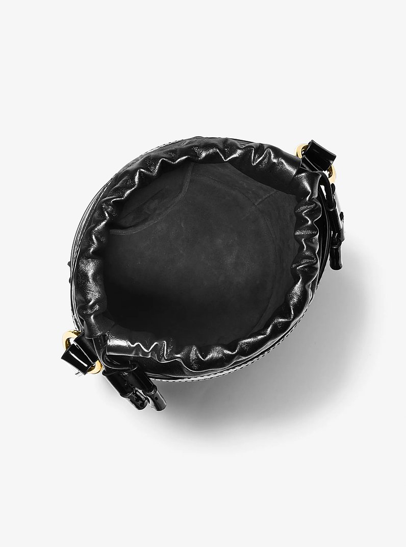 Audrey Medium Patent Leather Bucket Bag in BLACK | Michael Kors