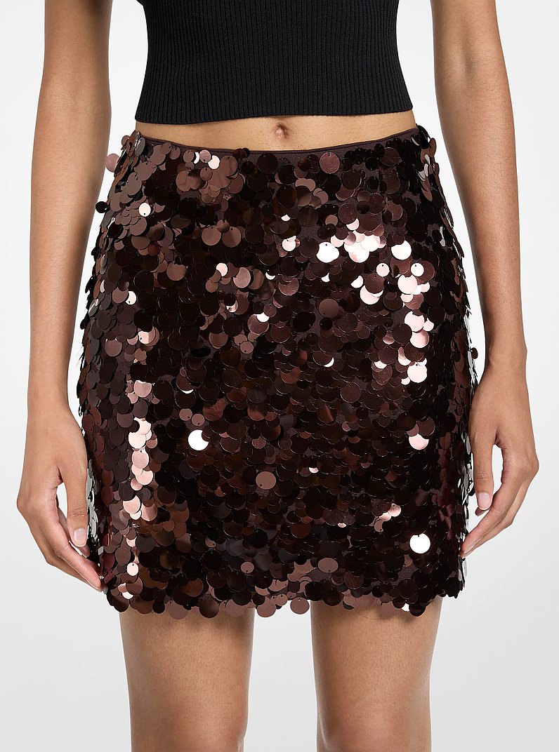 Paillette Embellished Mini Skirt in CHOCOLATE | Michael Kors