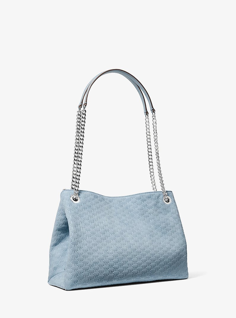 Christina Medium Logo Debossed Messenger Bag in BLEU P&Acirc;LE | Michael Kors